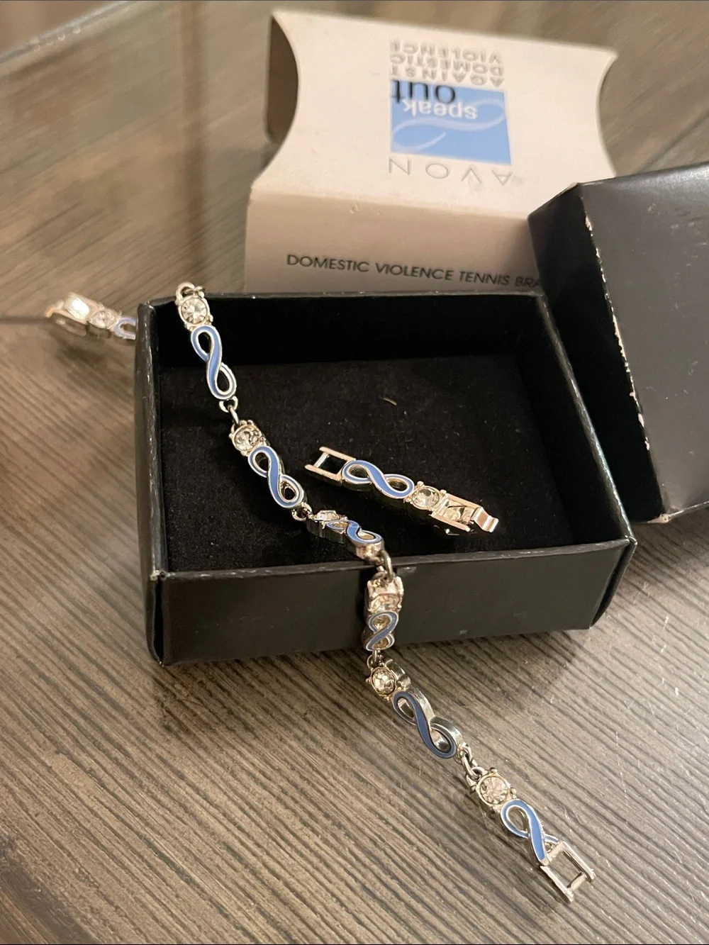 Avon 2015 Domestic Violence Tennis Bracelet with Extender 7 1/4” & 8 3/8” approx